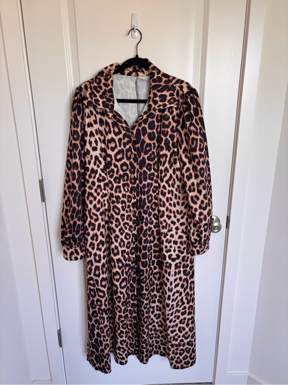 Leopard Print Long Coatigan Jacket Tan Black